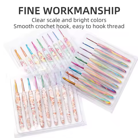 9PCS Color Printed Crochet Hook Set Yarn Knitting Tool Metal Color Head Aluminum Crochet Hook Soft H
