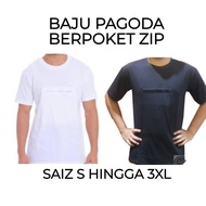 TSHIRT PAGODA BERPOKET ZIP HITAM PUTIH / BAJU TSHIRT UMRAH HAJI HITAM PUTIH BERPOKET ZIP