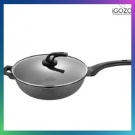 [ LOCAL READY STOCKS ] iGOZO EPSILON 32CM NON-STICK PREMIUM GRANITE STIRFRY WOK + GLASS LID KUALI GORENG REBUS MENGGORE