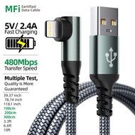 1PC 90 Degree for iPhone Charger 1m 2m 3m  [ MFi Certified] 1pack Right Angle Nylon Braided USB Ligh