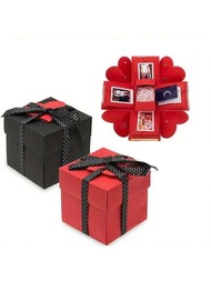 1套(紅色)情人節春節生日驚喜爆炸盒材料包,四面禮品盒diy相冊祝福文字禮盒,適用於情人相冊盒化妝盒,奇怪的東西,涼爽的裝飾,聖誕禮物