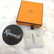 Hermès Mini POP H 耳環 白/玫瑰金