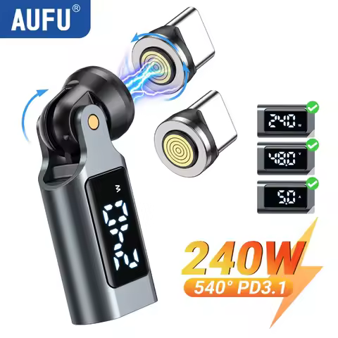 AUFU 9Pin Digital Display Magnetic OTG Adapter for iPhone17 Macbook Laptop Xiaomi PD240W 5A USB C to