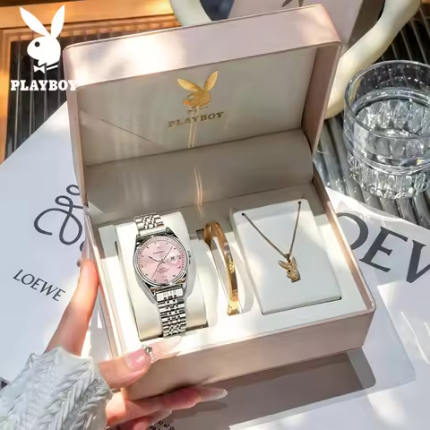 PLAYBOY 3556 Brand original authentic watch for woman Gift Box Steel belt calendar mechanical women'