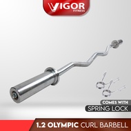 Vigor Fitness Olympic Ez Curl Barbell With Spring Lock / Barbell Curl Ez Olimpik Dengan Kunci Spring