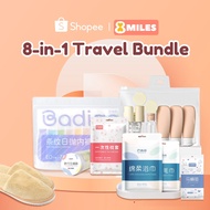 8miles 8-in-1 Woman Travel Bundle Set Disposable Panties Dispenser Towel Slipper Pillow Case Toilet 