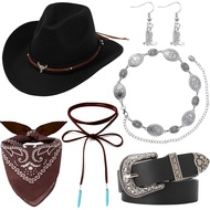 Western Cowgirl Outfit for Women Cowboy Hat Bandana Earrings Belt for Halloween Cosplay Cowgirl Cost