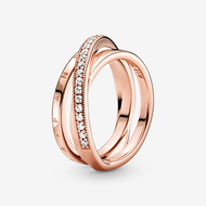 Pandora เงิน925 14k แหวนเพชร แหวนแฟชั่น Pavé Interlacing Three-Ring เครื่องประดับแฟชั่น ของแท้ 100%