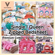 Premium Cotton Zipped Bedsheet Single/Queen / Sarung Tilam Zip Berkualiti Single Bedsheet Queen Beds