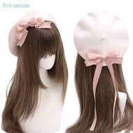 AUTU Teens Casual Y2k Girls Hat Winter Autumn Beret Woman Windproof Outdoor Painter Hat Ribbon Bowkn