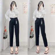 (Length 88-95-103cm)Women's baggy school trousers with high waist in long black fabric for students 
