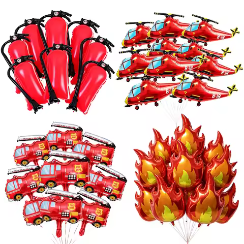 10pcs Fire Truck Airplane Foil Balloon Fire Theme Birthday Party Baby Shower Decor Supplies Gifts Re