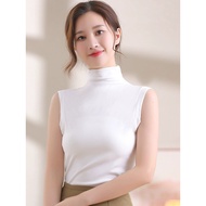T TW2025 New Style Black Half-High Collar Bottoming Shirt Women Knitted White Slim-fit All-match Thi