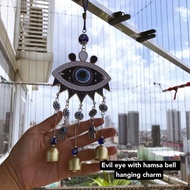 evil eye with hamsa bell hanging charm