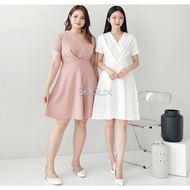 Christmas Dress Midi Dress Satin Short Sleeve V-Neck Flare Korean Style Church Dress DRS E020 By D 4
