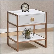 Wrought Iron Bedside Table Black, Simplicity Nightstand With 1 Drawers Wood, Bedside Cabinet White, Floor Metal Storage Locker 50 * 40 * 55cm(Color:Black piano paint) (White Piano Paint)