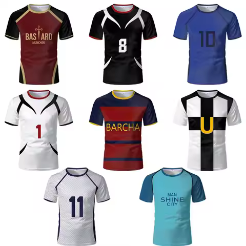 2025 Men Jersey Futsal Pattern All Blue Lock Anime Bastard Munich Short Sleeve Shorts Set Women's St