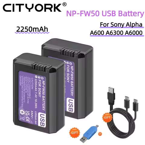 NP-FW50 NPFW50 NP FW50 Battery with USB-C Input for Sony Alpha A6500 A6300 A6000 A5000 NEX-3 A7 A7RI