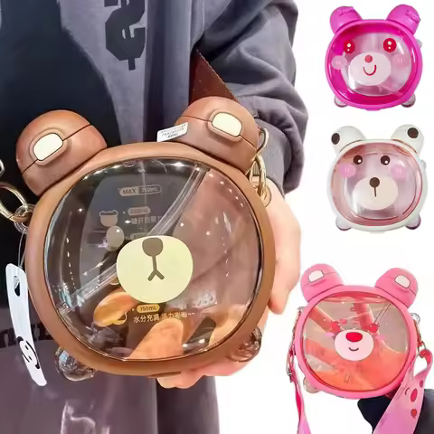 750ml Cute Bear Water Bottle with Straw Summer Tritan Straw Bottle