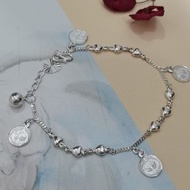 925 Pure Silver Ladies Bracelet DanKau Dangle Four 9mm Bunga Raya Wau Round Charms.