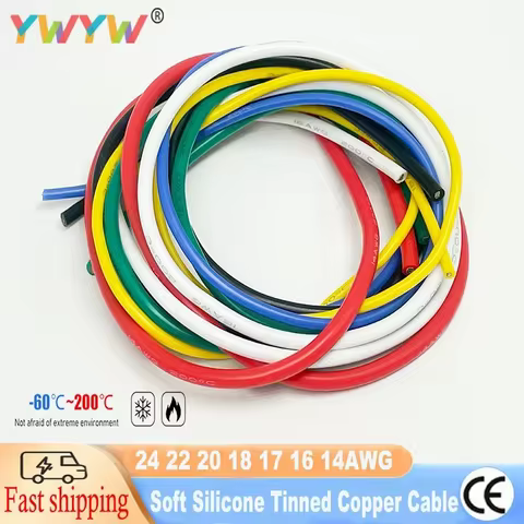 1m~50m Silicone Wire 24awg 22awg 20awg 18AWG 17AWG 16AWG 14AWG Tinned Copper Wire 200℃ High Temperat