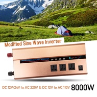 8000W Power Inverter 12/24V to 220V LCD Modified Sine Wave W/ Blade Fuses USB output Charging interface available