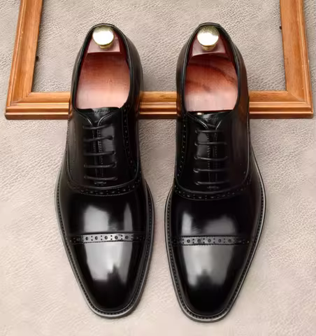 English Brock Embossed Shoes Men's Genuine Leather Business Formal Shoes Trendy Men's Workplace Shoe