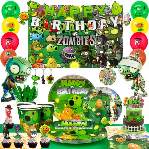 Plants vs Zombies Party Supplies,169pcs Plants vs Play Game Zombies Party Kit-Balloons Banner Backdr