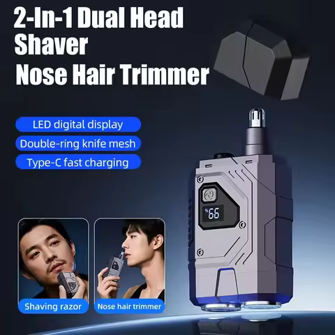 Shaver 2-in-1 Dual Head Shaver Nose Hair Trimmer Travel Compact Fully Automatic Shaver Full Body Was
