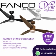 ★4 Year Warranty★ Ceiling Fan - FANCO F-STAR, DC Motor, 3 Tone LED Light Kit and Remote Control (Black / White / Wood)