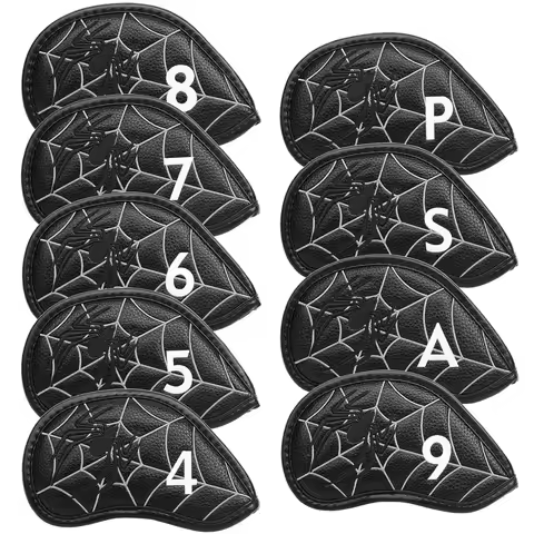 9 pcs a Set PU Leather Embroidered Golf Headcover Wedges 4. 5.6.7.8.9.P.S.A Golf Club Head Iron Cove