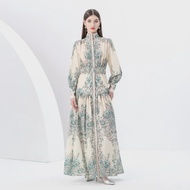 สไตล์ย้อนยุคยาวพิมพ์ชุดคอโคมไฟแขน Wave Edge ฤดูใบไม้ผลิแฟชั่นผู้หญิงเสื้อผ้า Maxi Dress