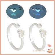 Boom 2 Pieces Aesthetic Adjustable Rings Luminous Heart Engagement Rings Y2K Rings