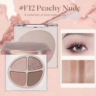 Mini 4-Color Eyeshadow Palette F12 Peach Nude, 4 Matte & Shimmer Shades, High Color Payoff, Soft Smo