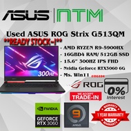 #RG334 USED ASUS ROG Gaming Laptop G513QM AMD R9 RYZEN 9-5900HX 16GBD4 512GB SSD NVIDIA RTX3060 RTX 