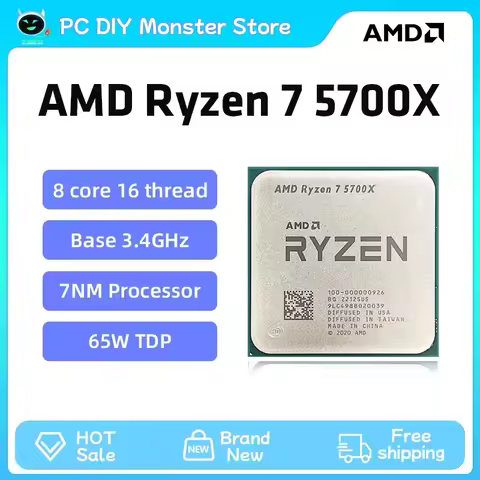 US/EU AMD New Ryzen 7 5700X R7 5700X 3.4GHz 8 Core 16 Thread CPU Processor 7NM L3=32M Socket AMD AM4