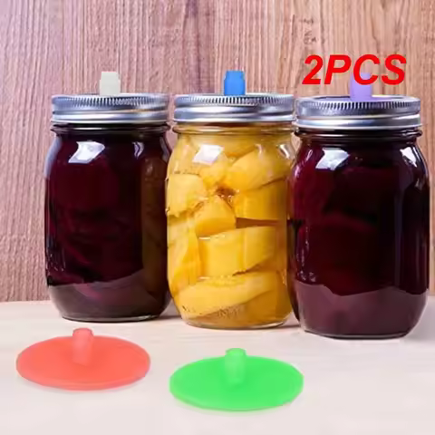 2PCS Silicone Waterless Fermenting Airlock Lids Covers Stainless Steel Band for Wide Mouth Mason Jar