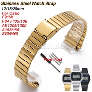 For Casio F91W F84 F105/108 AE1200/1300 A158/168 SGW400 13/18/20mm 1-bead Stainless Steel Watchband 