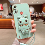 Phone Case Motorola Moto E7i E7 Power Shockproof 6D Cartoon Rabbit  Phone case Holder+Lanyard Back C