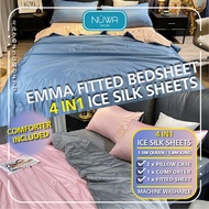 VELOONA Emma 4-in-1 Bedsheet Set | Premium Mix Duvet Cover Set | Queen / Super Single | Soft & Cooli