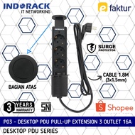 P03 - DESKTOP PDU PULL UP INDORACK 3 OUTLET GERMANY SOCKET 16A TABLE EXTENSION PLUG