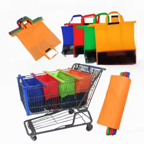 4Pcs/set Foldable Cart Trolley Supermarket Shopping Storage Bags Reusable Eco-Friendly Grocery Shop 