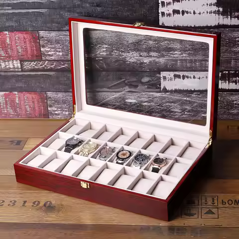 High Quality Watch Storage Box 24 Slots Wooden Watch Box Organizer 24 Grids Wood Watch Display Case