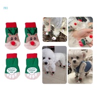 pri 4Pcs Dog Feet Cover Protective Shoes for Pet with Paws Pattern Shoes Dogs Shoes Booties with Paw