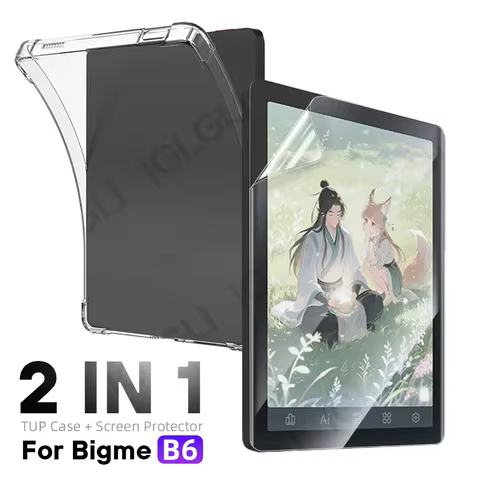 2 in 1 Screen Protector+TPU Case for Bigme B6 eReader Soft Film&Clear Protective Cover for Bigme B6 