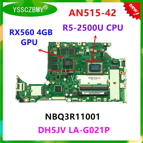 DH5JV LA-G021P Mainboard For Acer Aspire AN515-42 Laptop Motherboard With R3-2200 R5-2500 CPU RX560 