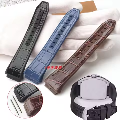Genuine Leather Watch Band for Richard FM Frank Muller Men Barrel Rubber watchStrap width 28mm Conve