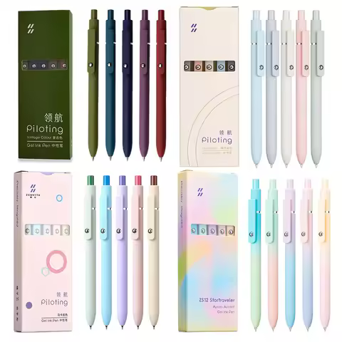 5PCS/Pack 0.5MM Morandi Gel Pen Sets Black Refill Writing Gel Ink Pen For Student Kawaii Soft Touch 