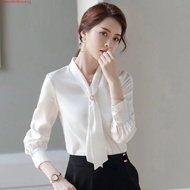 Women's Formal Office Blouses With Tie Korean Style Turn-down Collar Blouses Spring Fashion Solid Co