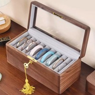 胡桃木手鐲收納盒 翡翠玉器展示收藏 防塵飾品收納